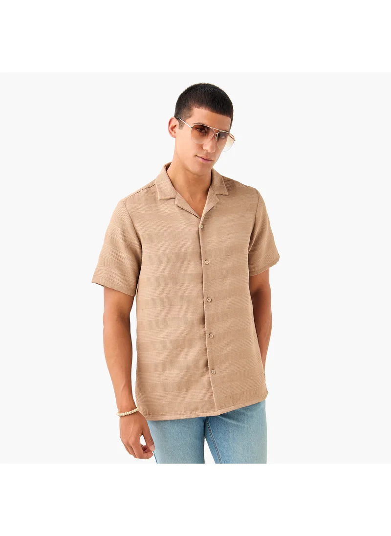 FAV Regular Fit Waffle Textured Shirt with Camp Collar and Short Sleeves