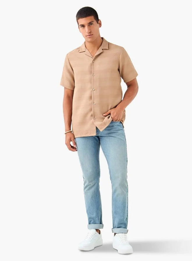 Splash FAV Regular Fit Waffle Textured Shirt with Camp Collar and Short Sleeves