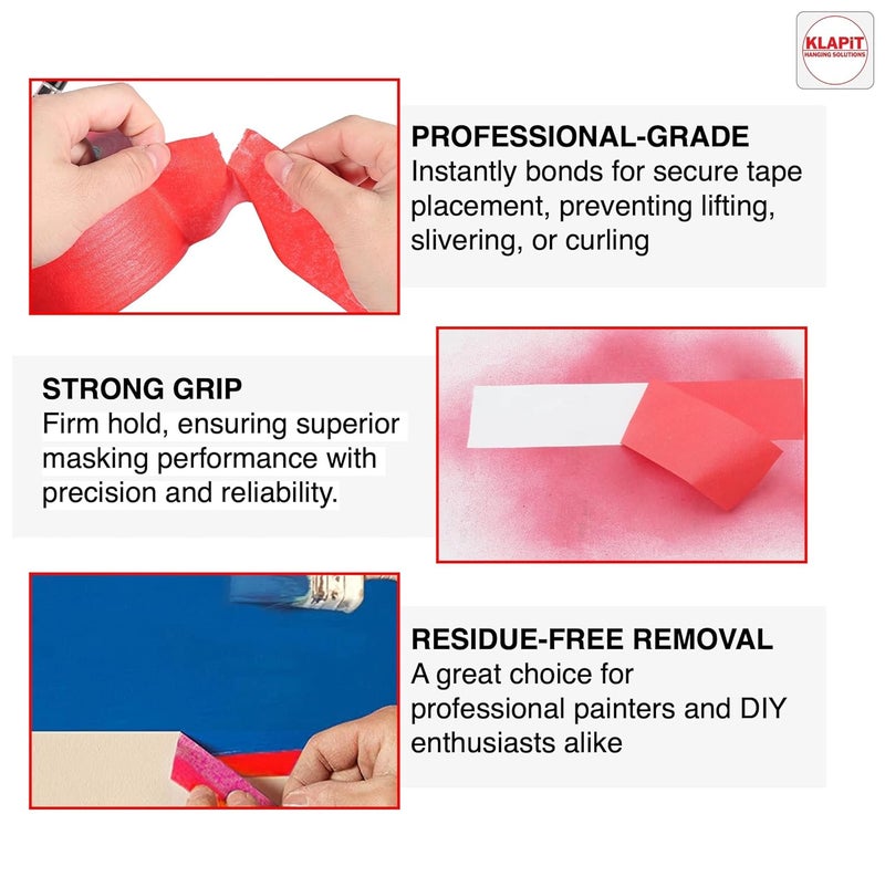 KLAPiT Waterproof Masking Tape | 24mm x 50m | Premium Washi Painter’s Tape for Precise Masking, Indoor & Outdoor Painting, Industrial Use, Art, Craft & DIY Projects - Red, 1 Roll - Image 3
