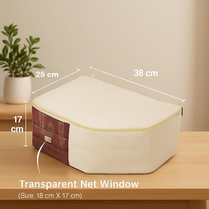 Kottify Pack of 3 Cotton Canvas Blouse Organizer – 38x25x17 cm – Blouse Storage Bags for Wardrobe, Saree Covers, Blouse Covers, Blouse Organiser for Storage (Beige) - Image 2