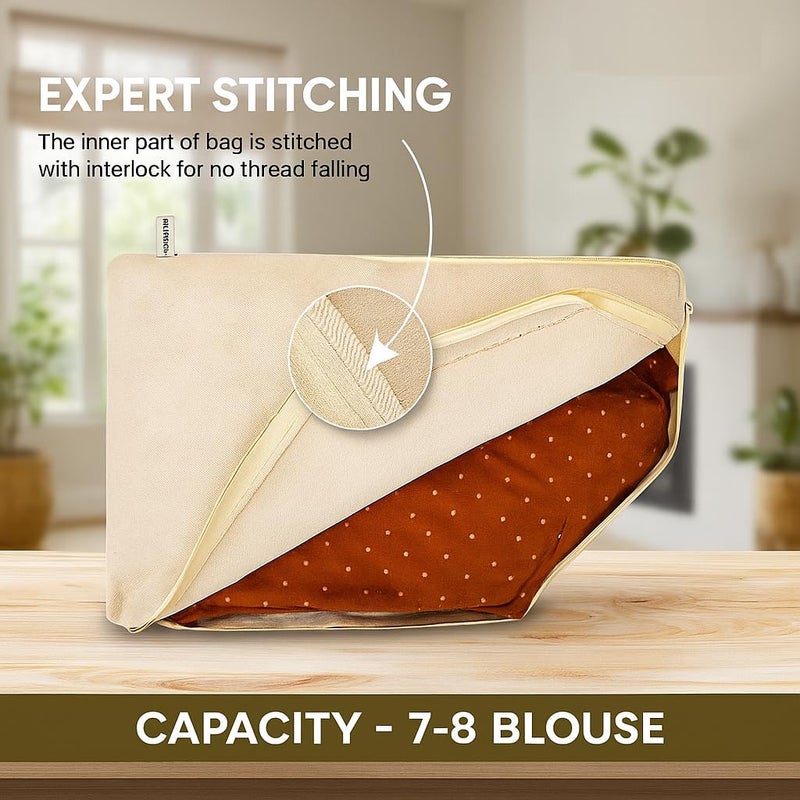 Kottify Pack of 3 Cotton Canvas Blouse Organizer – 38x25x17 cm – Blouse Storage Bags for Wardrobe, Saree Covers, Blouse Covers, Blouse Organiser for Storage (Beige) - Image 3