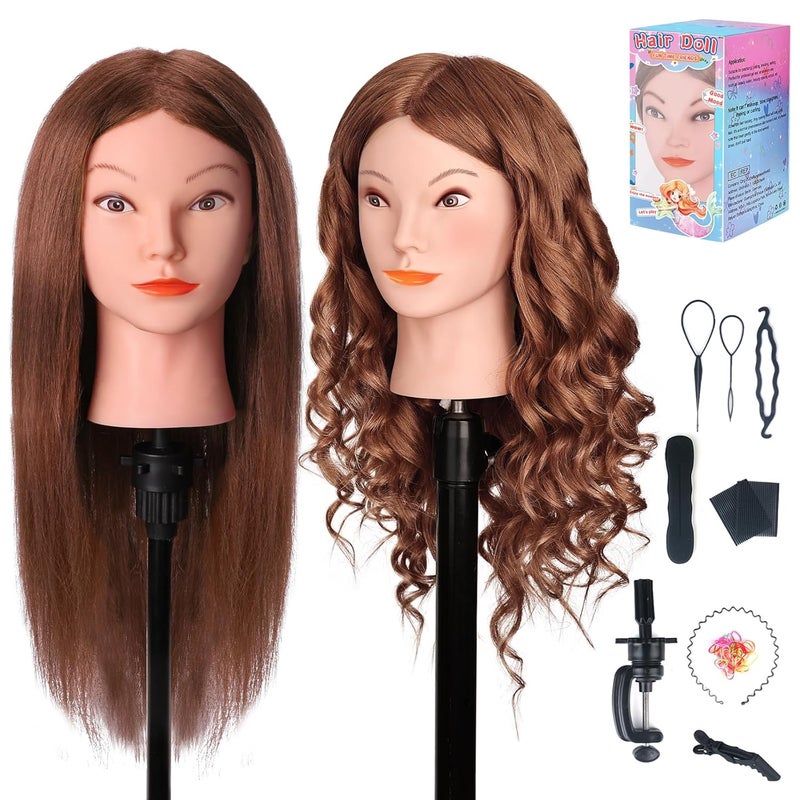 MYSWEETY Mannequin Head with Hair Doll Head for Hair Styling Manikin Head with 100 Human Hair Cosmetology Makeup Hairdressing Training Head with Clamp Holder and Tools18 Auburn Makeup