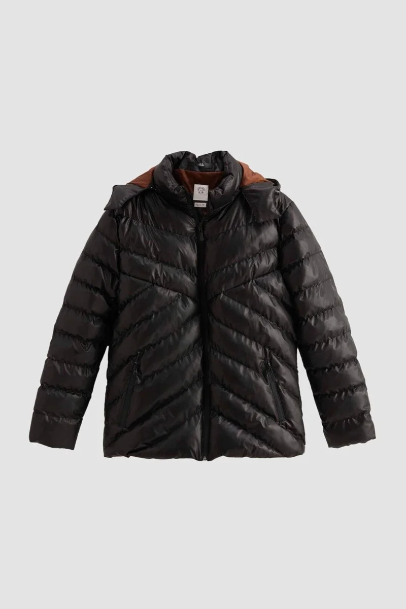 دي أس دامات Slim Fit Brown Water Repellent Windproof Fiber Filled Leather Look Removable Cap 1HF07ORT01910