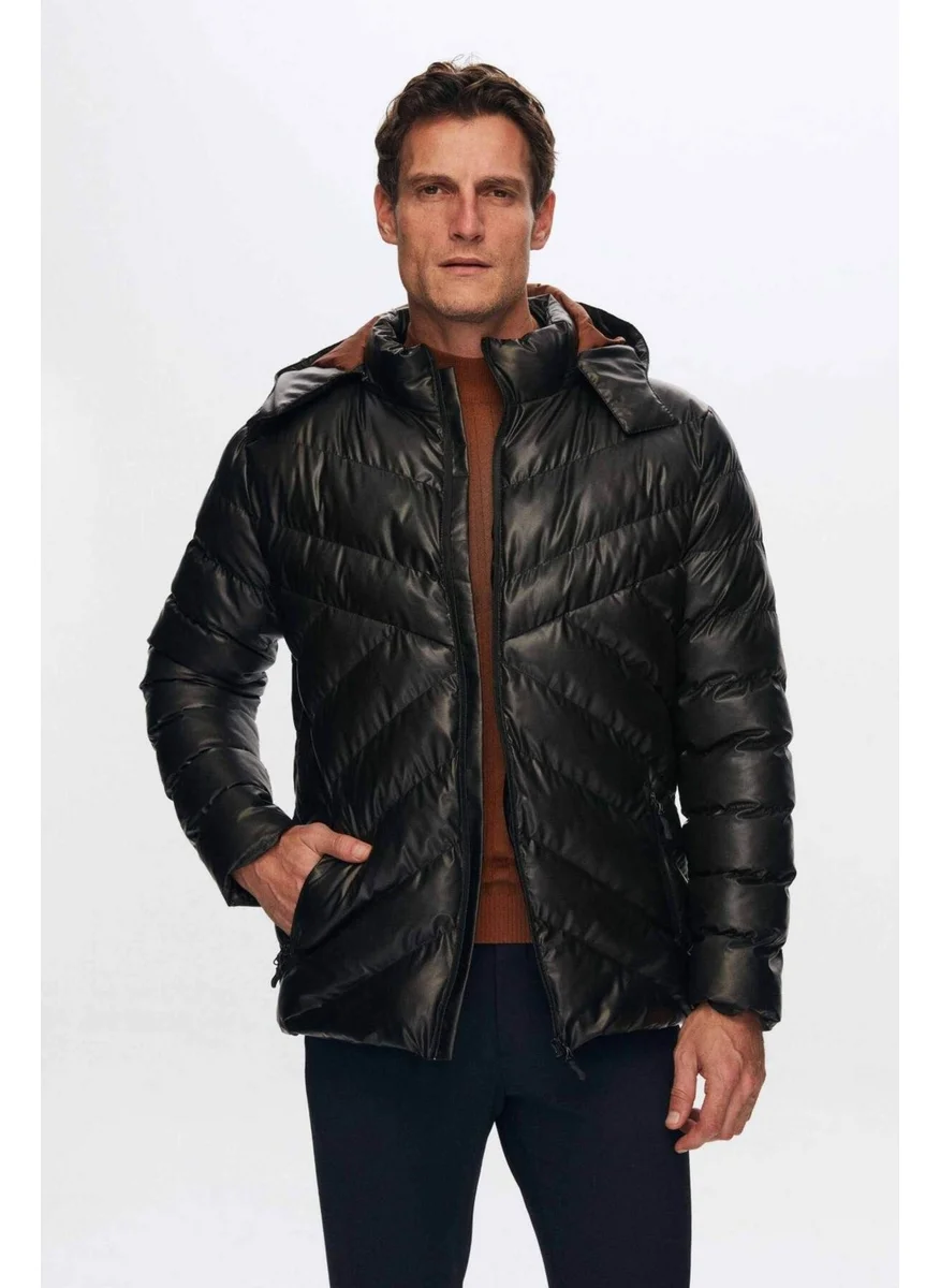 دي أس دامات Slim Fit Brown Water Repellent Windproof Fiber Filled Leather Look Removable Cap 1HF07ORT01910