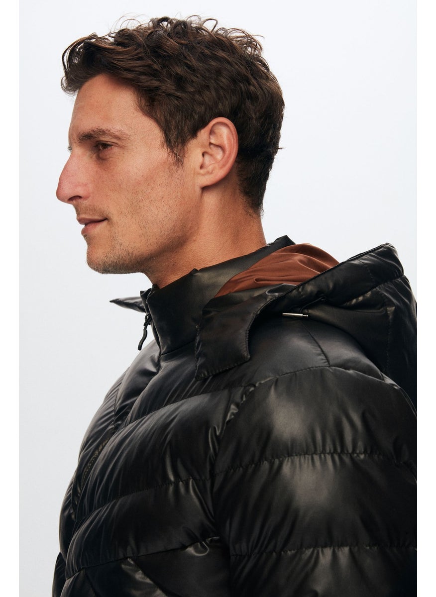 D'S DAMAT - Slim Fit Brown Water Repellent Windproof Fiber Filled Leather Look Detachable Hooded Coat 1HF07ORT01910 - Image 1