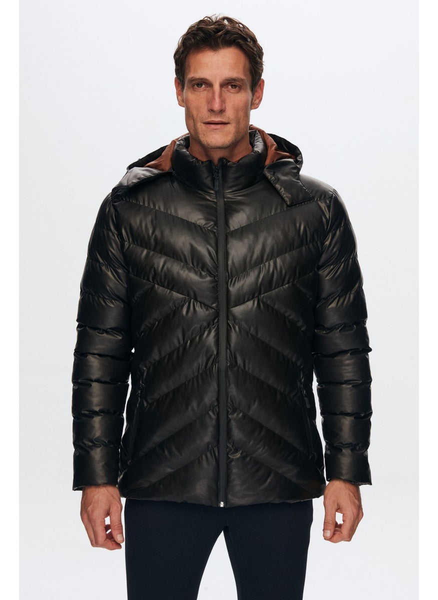 D'S DAMAT - Slim Fit Brown Water Repellent Windproof Fiber Filled Leather Look Detachable Hooded Coat 1HF07ORT01910 - Image 1