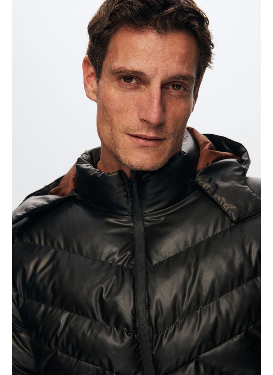 D'S DAMAT - Slim Fit Brown Water Repellent Windproof Fiber Filled Leather Look Detachable Hooded Coat 1HF07ORT01910 - Image 1