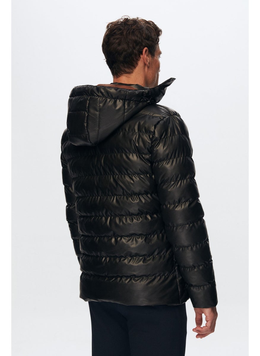 D'S DAMAT - Slim Fit Brown Water Repellent Windproof Fiber Filled Leather Look Detachable Hooded Coat 1HF07ORT01910 - Image 1