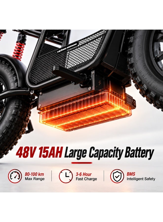 Wind Horse Windhorse D1 Electric Scooter | 750W Motor (1500W Peak), 31 Miles Range, 20 MPH Top Speed, 16" x 3.0" Fat Tires, Dual Suspension & Bluetooth Speaker - Image 3