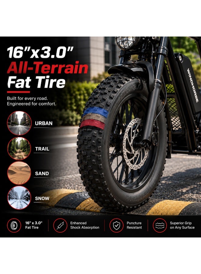Wind Horse Windhorse D1 Electric Scooter | 750W Motor (1500W Peak), 31 Miles Range, 20 MPH Top Speed, 16" x 3.0" Fat Tires, Dual Suspension & Bluetooth Speaker - Image 2