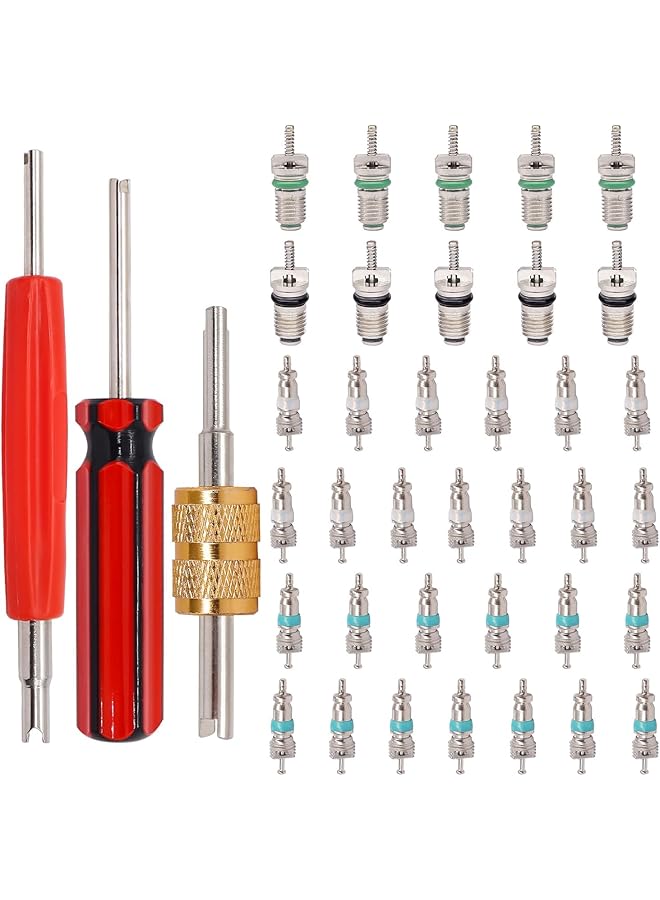Excefore 39Pcs Air Conditioning Valve Core Kit, R12 R134A Schrader Valve Stem Cores For Car & Home Ac, Includes Single & Dual Heads Valve Core Remover Installer Tool - Image 1