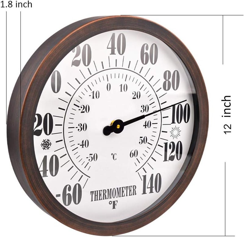 Lirches 12" Large Outdoor Thermometer - Garden Thermometer Outdoor Decorative, Weather Thermometer Indoor Outdoor with Stainless Steel Enclosure, No Battery Needed - Image 3