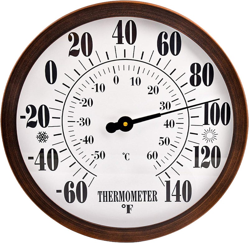 Lirches 12" Large Outdoor Thermometer - Garden Thermometer Outdoor Decorative, Weather Thermometer Indoor Outdoor with Stainless Steel Enclosure, No Battery Needed - Image 1