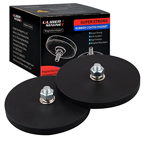 ULIBERMAGNET 2Pack Rubber Coated Magnet with M8 Male Thread Stud, Anti-Scratch 100lb Strong Neodymium for Outdoor Light Bar, Signal Lights and Tools - Image 1
