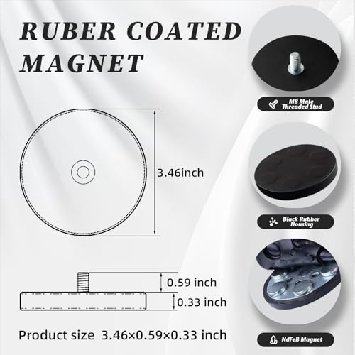 ULIBERMAGNET 2Pack Rubber Coated Magnet with M8 Male Thread Stud, Anti-Scratch 100lb Strong Neodymium for Outdoor Light Bar, Signal Lights and Tools - Image 2