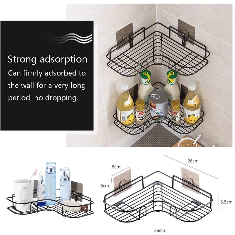 DHARMINSON Stainless Steel Bathroom Corner Shelf Organizer Storage Hanging Shower Caddy Rack for Bathroom || Self-Adhesive Wall Mounted Corner Shower Caddy for Bathroom and Kitchen - Black (Pack 1) - Image 3