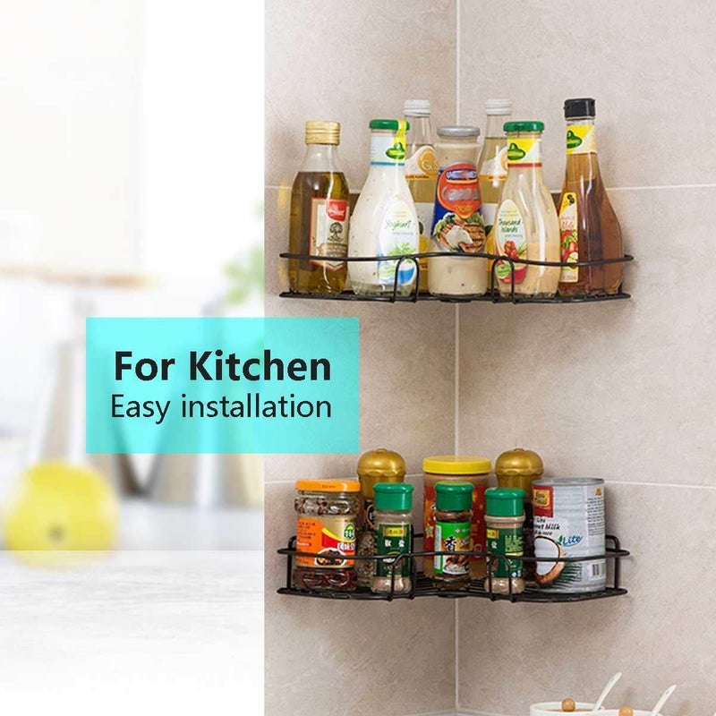DHARMINSON Stainless Steel Bathroom Corner Shelf Organizer Storage Hanging Shower Caddy Rack for Bathroom || Self-Adhesive Wall Mounted Corner Shower Caddy for Bathroom and Kitchen - Black (Pack 1) - Image 2