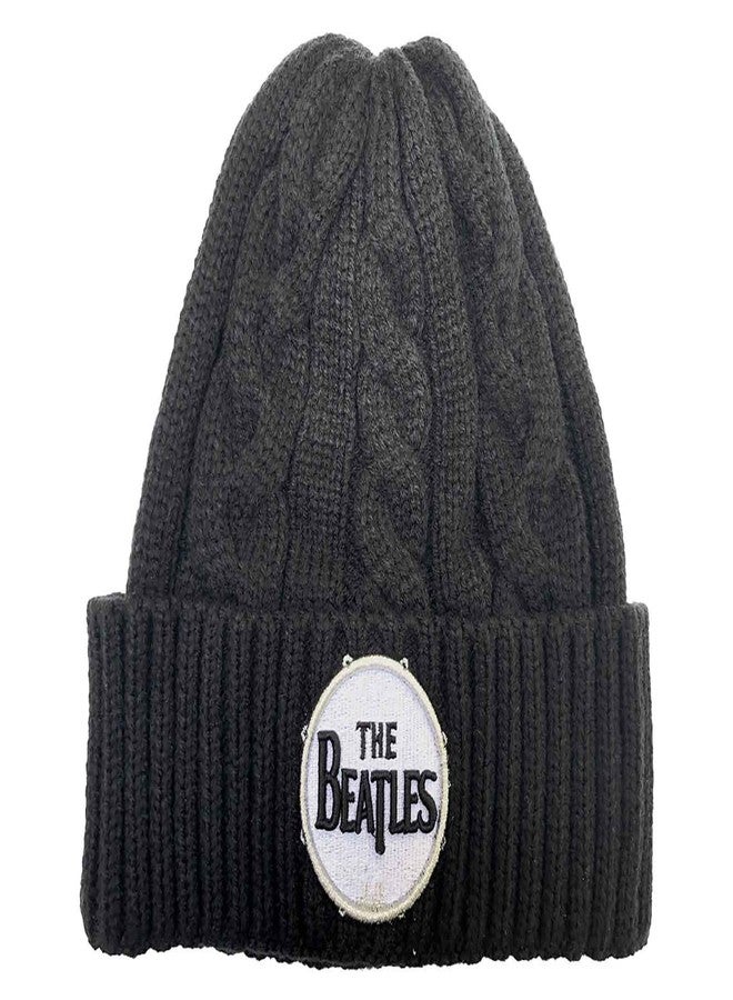 The Beatles Beanie Hat Drum Band Logo Cable Knit Official Black Unisex Size One Size - Image 4
