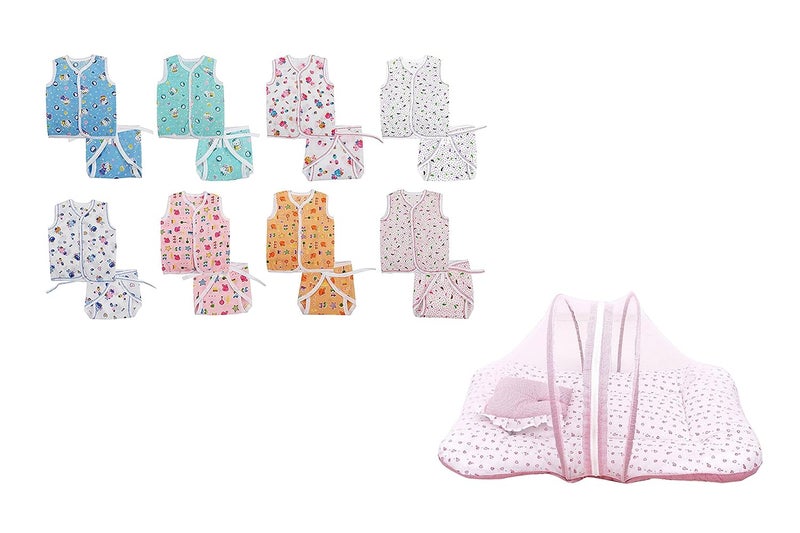 FARETO حزمة فاريتو لحديثي الولادة مكونة من 1 شبكة ناموسية سرير ومرتبة للأطفال مع شبكة ناموسية بحجم L32 إنش B18 إنش و8 جابلا للأطفال مع 8 حفاضات طبقة واحدة بحجم L12 إنش B10 إنش، 06 أشهر - Image 1