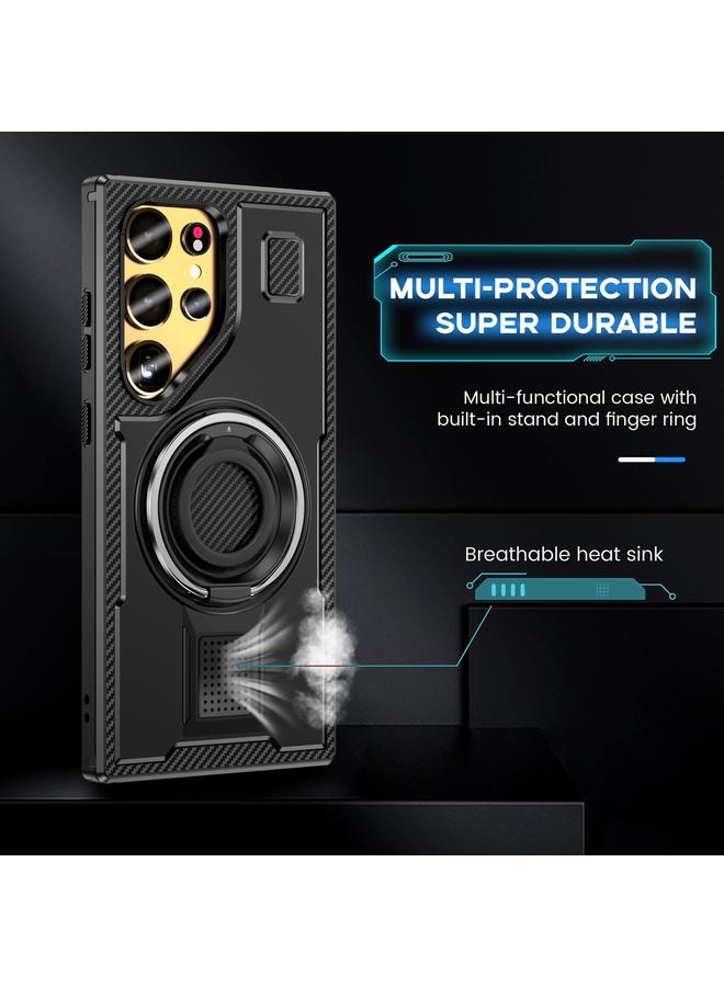 S-TOP Case For Samsung Galaxy S24 Ultra 5G Ring Holder Carbon Fiber PC Hybrid TPU Phone Case - Image 3