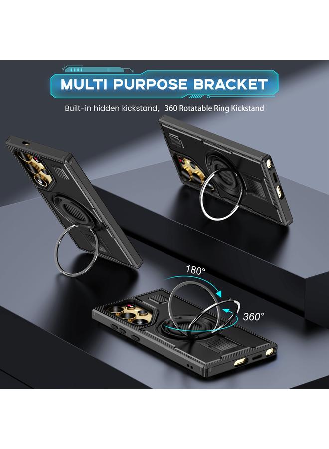 S-TOP Case For Samsung Galaxy S24 Ultra 5G Ring Holder Carbon Fiber PC Hybrid TPU Phone Case - Image 2