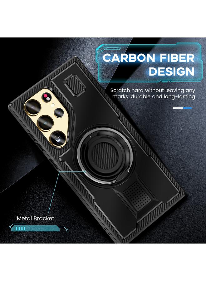 S-TOP Case For Samsung Galaxy S24 Ultra 5G Ring Holder Carbon Fiber PC Hybrid TPU Phone Case - Image 5