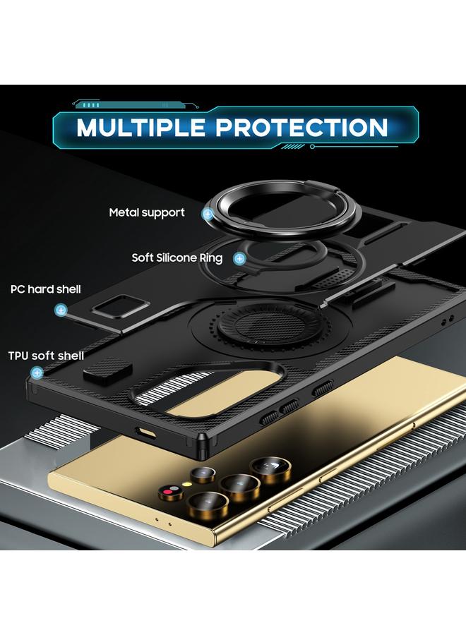 S-TOP Case For Samsung Galaxy S24 Ultra 5G Ring Holder Carbon Fiber PC Hybrid TPU Phone Case - Image 4