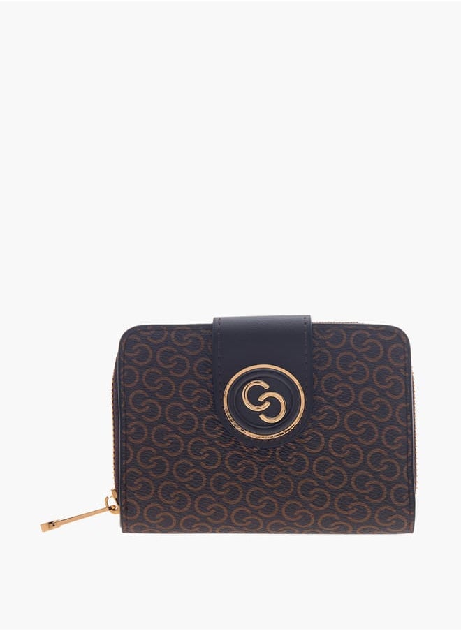 Celeste Women Monogram Print Zip Around Wallet with Flap Closure  - Image 1