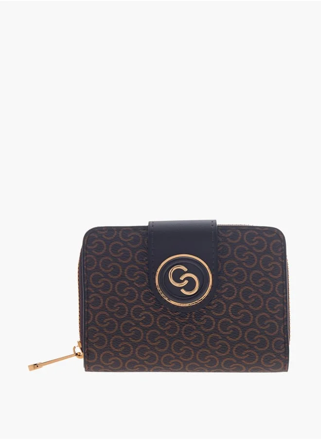 Celeste Women Monogram Print Zip Around Wallet with Flap Closure