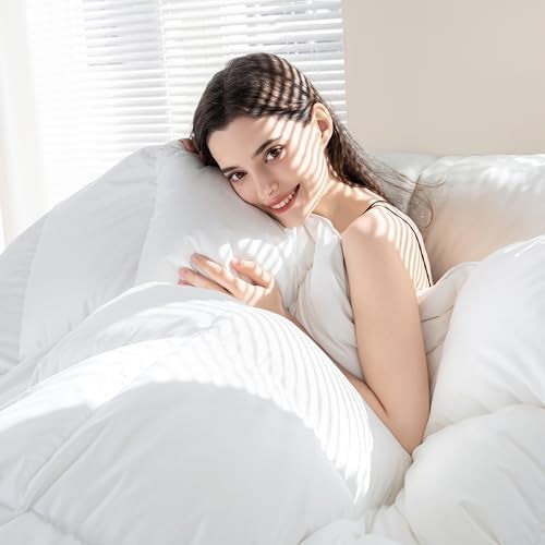 ELNIDO QUEEN® Feather Comforter Twin Size, Filled with Feather and Downfiber, All Season White Fluffy Duvet Insert - Luxury Hotel Style Medium Warm Bed Comforter - 100% Cotton Cover, 68x90 inches - Image 3