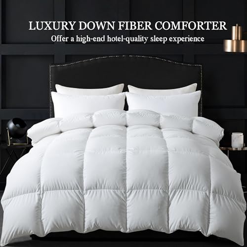ELNIDO QUEEN® Feather Comforter Twin Size, Filled with Feather and Downfiber, All Season White Fluffy Duvet Insert - Luxury Hotel Style Medium Warm Bed Comforter - 100% Cotton Cover, 68x90 inches - Image 4