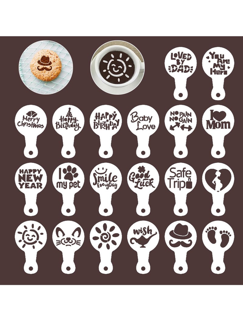 SYOSI Coffee Stencil Templates Decoration 20Pcs Cake Stencils Templates Reusable Cookie Stencils Foam Latte Art Stencils Baking Mold Barista Templates for Oatmeal Cupcake Cake  - Image 1
