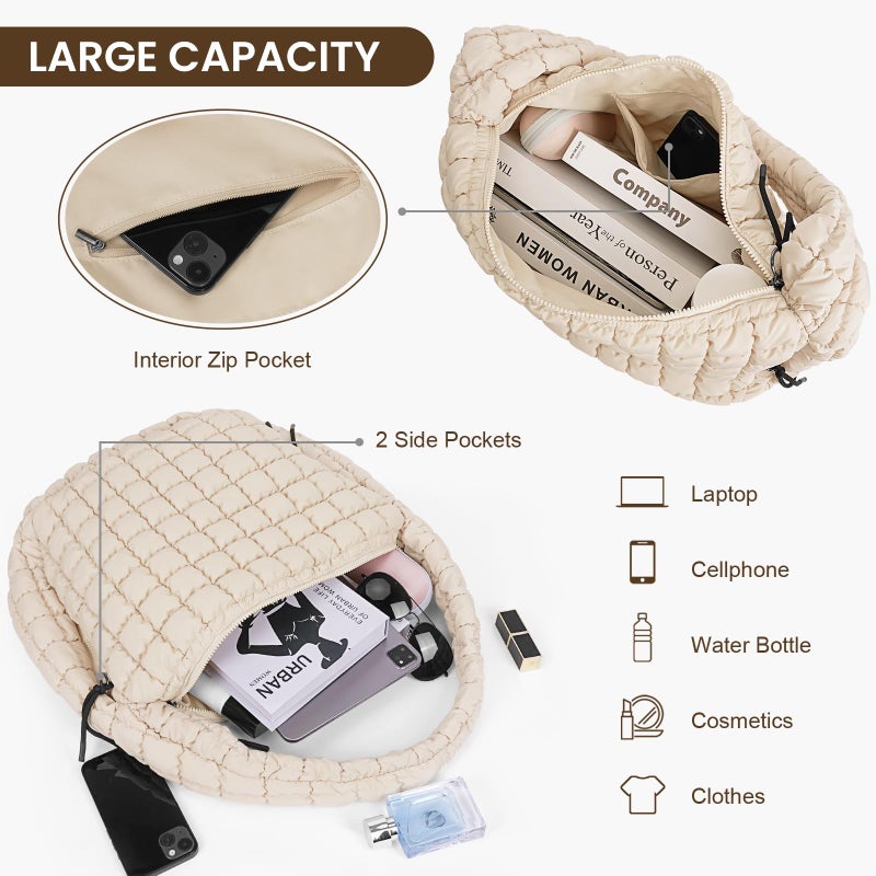 Juoxeepy Quilted Tote Bag Large Quilted Carryall Puffer Shoulder Bag Lightweight Puffy Padding Hobo Bags Puffy Bags - Image 3