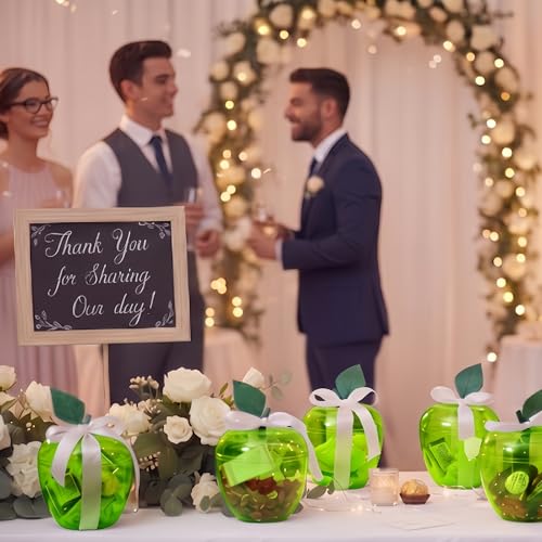 TIEYIPIN Large Green Apple Container with Blank Cards, Plastic Apple Shaped Gift Box Candy Jar, Back to School Teacher Appreciation Gift, Wedding Party Favor, Christmas Decorations Supplies, 2 Pack - Image 4