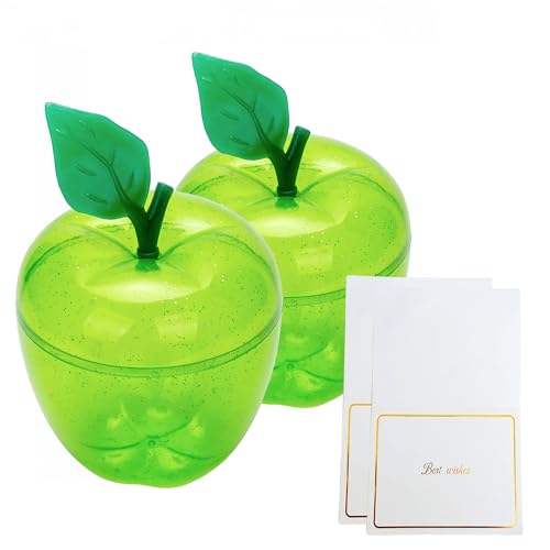 TIEYIPIN Large Green Apple Container with Blank Cards, Plastic Apple Shaped Gift Box Candy Jar, Back to School Teacher Appreciation Gift, Wedding Party Favor, Christmas Decorations Supplies, 2 Pack - Image 1
