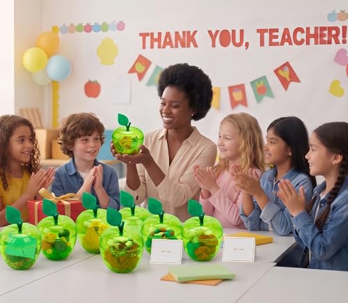 TIEYIPIN Large Green Apple Container with Blank Cards, Plastic Apple Shaped Gift Box Candy Jar, Back to School Teacher Appreciation Gift, Wedding Party Favor, Christmas Decorations Supplies, 2 Pack - Image 2