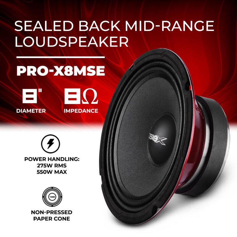 DS18 PRO-X8MSE Loudspeaker - 8", Midrange, Sealed Basket, 550W Max, 275W RMS, 8 Ohms - Premium Quality Audio Door Speakers for Car or Truck Stereo Sound System (1 Speaker) - Image 2