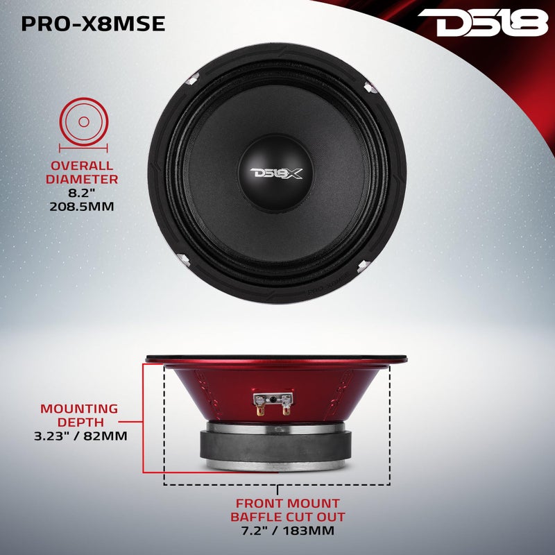 DS18 PRO-X8MSE Loudspeaker - 8", Midrange, Sealed Basket, 550W Max, 275W RMS, 8 Ohms - Premium Quality Audio Door Speakers for Car or Truck Stereo Sound System (1 Speaker) - Image 5