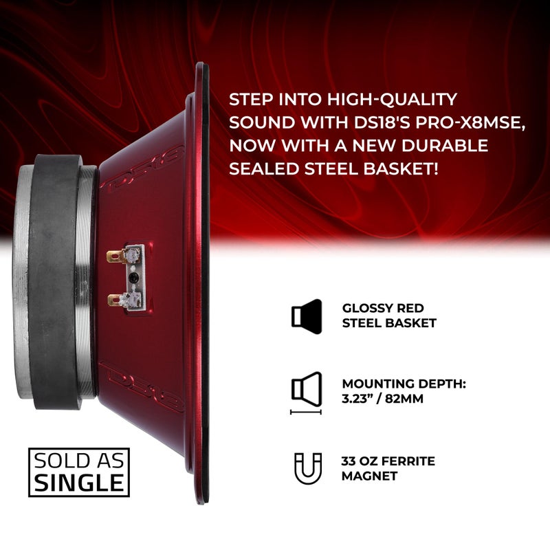 DS18 PRO-X8MSE Loudspeaker - 8", Midrange, Sealed Basket, 550W Max, 275W RMS, 8 Ohms - Premium Quality Audio Door Speakers for Car or Truck Stereo Sound System (1 Speaker) - Image 3