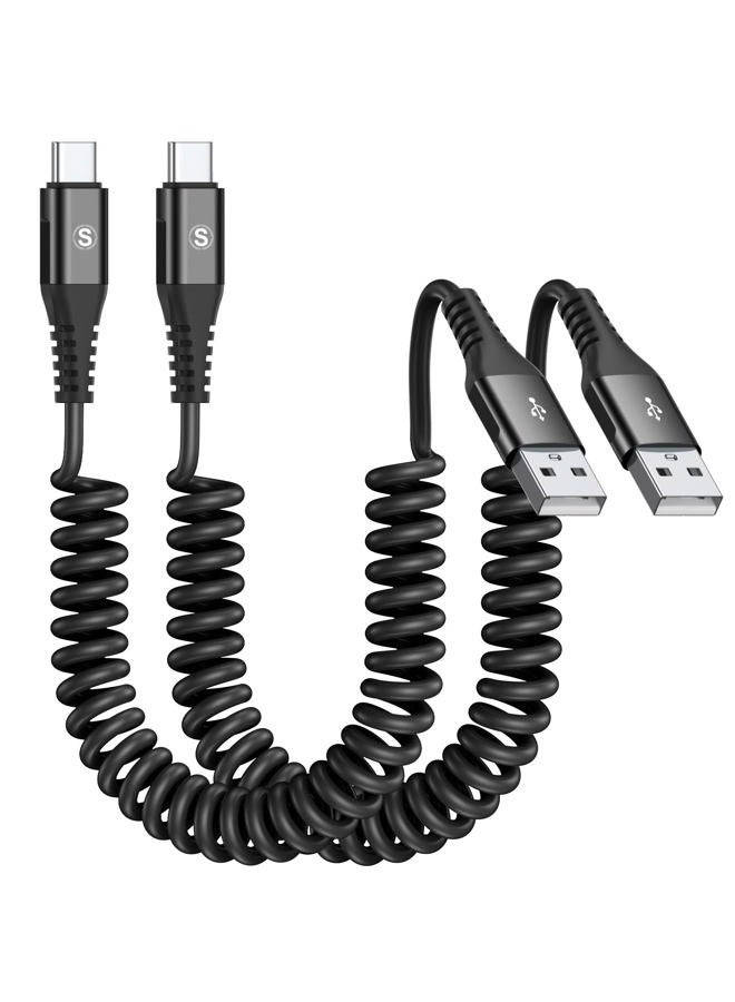 sweguard Coiled USB Type C Cable Right Angle, Retractable iPhone 15 Cable Curly USB A to USB C Cord for Samsung iPhone 15 Plus Pro Max, Galaxy S24 S23 S22 S21 S20 S10 S9 S8 Note 9 8, Moto Z - Image 1