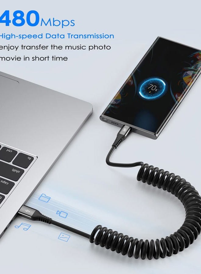 sweguard Coiled USB Type C Cable Right Angle, Retractable iPhone 15 Cable Curly USB A to USB C Cord for Samsung iPhone 15 Plus Pro Max, Galaxy S24 S23 S22 S21 S20 S10 S9 S8 Note 9 8, Moto Z - Image 3