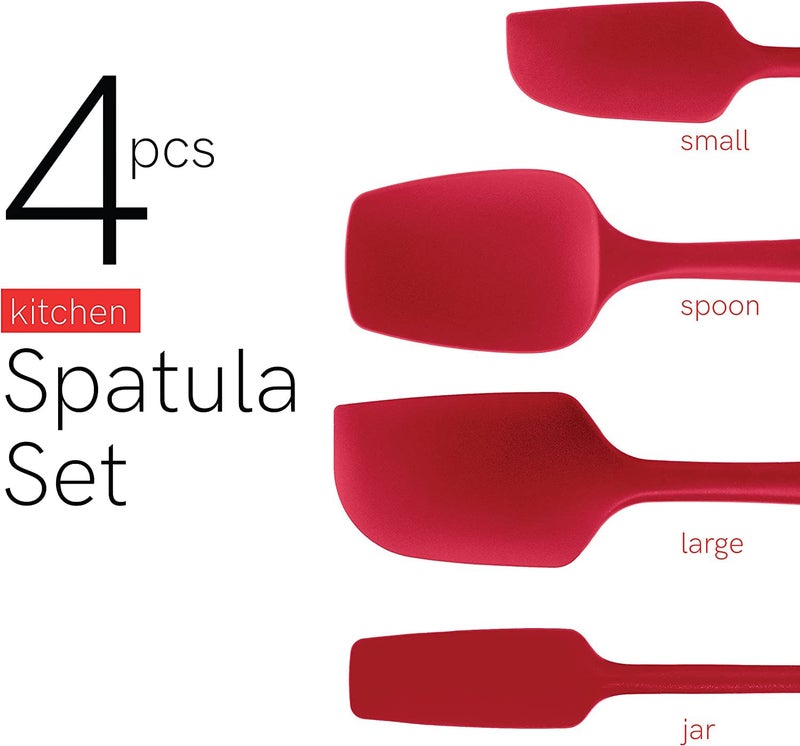 FS COOL Set of 4 Silicone Spatula Heat Resistant Kitchen Spatulas for Non Stick Cooking and Baking Seamless One Piece Flexible Spatula Dishwasher Safe Rubber Spatula Red - Image 5