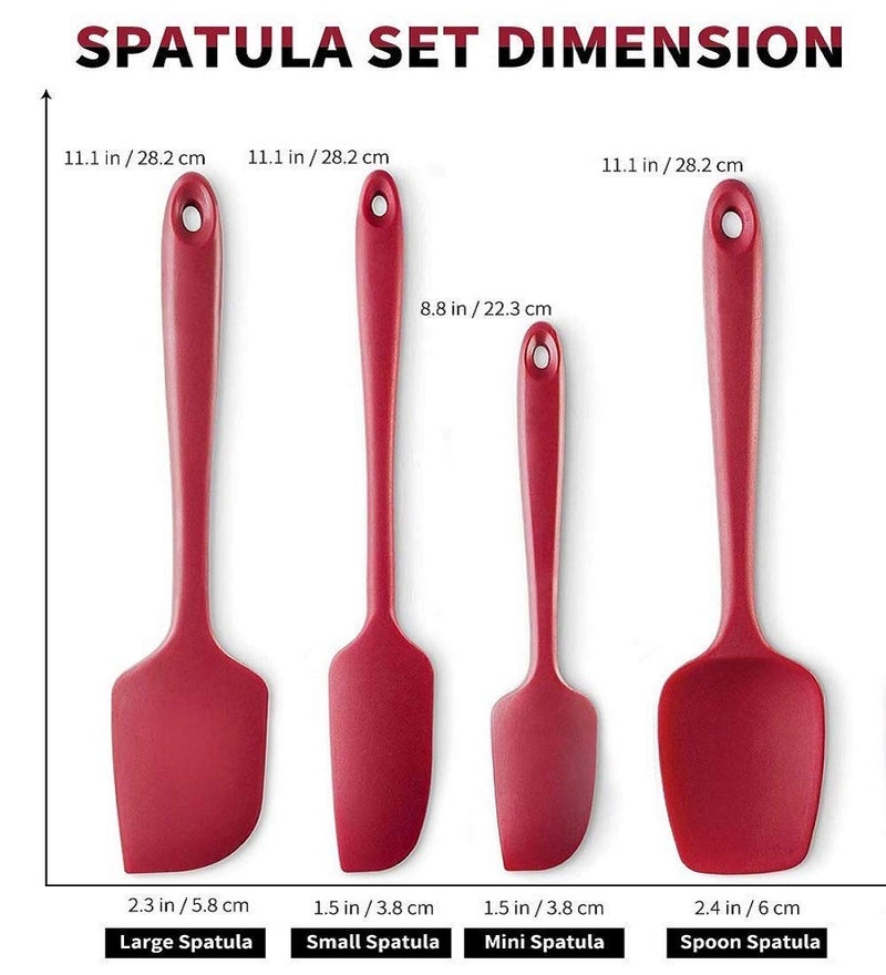 FS COOL Set of 4 Silicone Spatula Heat Resistant Kitchen Spatulas for Non Stick Cooking and Baking Seamless One Piece Flexible Spatula Dishwasher Safe Rubber Spatula Red - Image 2