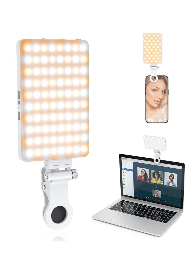 Excefore 80 LED Portable Selfie Light, 3 Light Modes 2000mAh Video Fill Light, with Front & Back Clip, for Phone, iPhone, Android, iPad, Laptop, for Makeup, Selfie, Vlog, Video Conference (White)  - Image 1