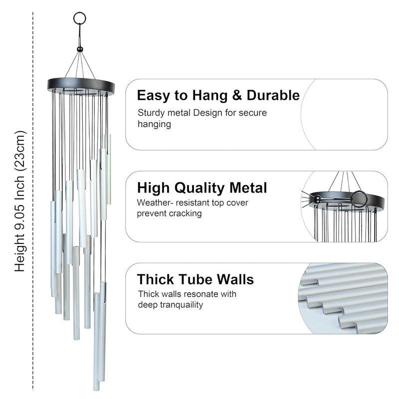 HindCraft Wind Chimes for Home Décor – Positive Energy Decoration for Living Room, Bedroom, and Balcony | Housewarming Gifts, Stylish Showpieces, and Gift Items for Women, Silver 12-Pipe - Image 3