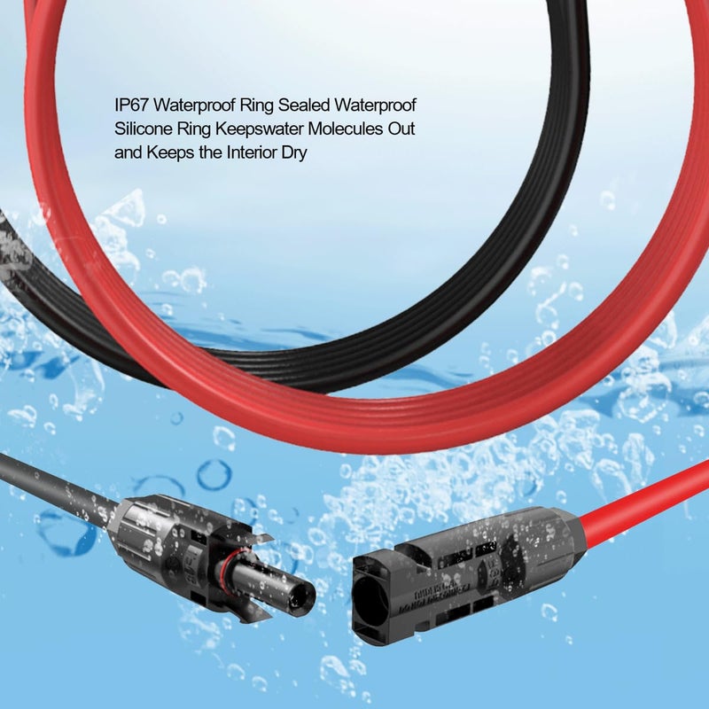ELFCULB Solar Panel Extension Cable-1Pair 12AWG 30FT Solar Extension Cable Black＆Red with Male/Female Connectors Solar Panel PV Cable Wire with Extra Pair of Connectors Solar Panel Adaptor Kit - Image 2