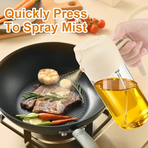 MUOOMU Glass Olive Oil Sprayer for Cooking, Oil Dispenser Bottle for Kitchen Gadgets, 2 in 1 Spray and Pour bottle, Home and Kitchen Essentials, Air Fryer Accessories for Salad, BBQ (16oz/470ml, White) - Image 2