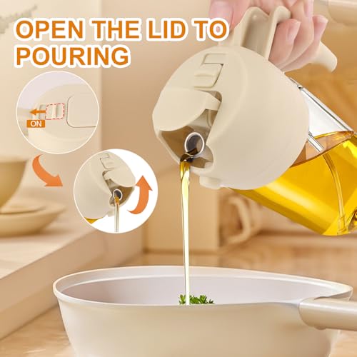 MUOOMU Glass Olive Oil Sprayer for Cooking, Oil Dispenser Bottle for Kitchen Gadgets, 2 in 1 Spray and Pour bottle, Home and Kitchen Essentials, Air Fryer Accessories for Salad, BBQ (16oz/470ml, White) - Image 4
