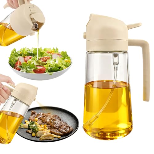 MUOOMU Glass Olive Oil Sprayer for Cooking, Oil Dispenser Bottle for Kitchen Gadgets, 2 in 1 Spray and Pour bottle, Home and Kitchen Essentials, Air Fryer Accessories for Salad, BBQ (16oz/470ml, White) - Image 1