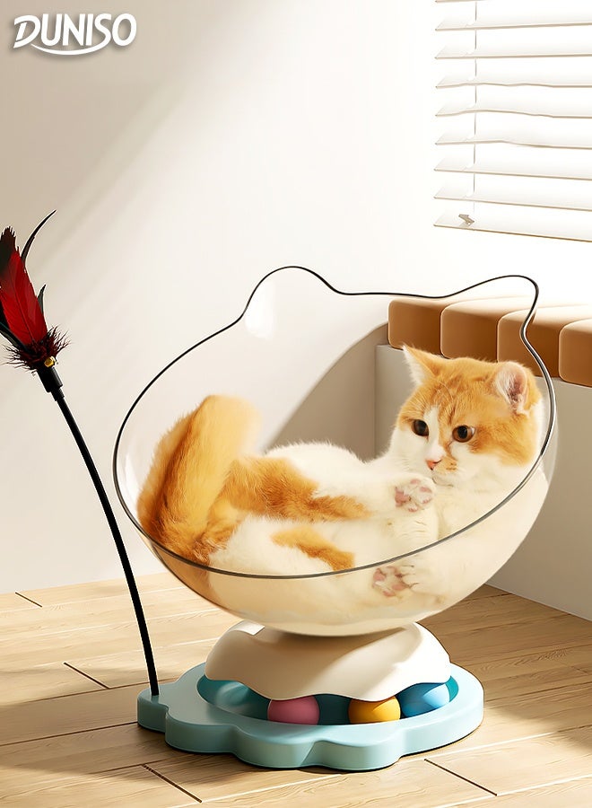 DUNISO Round Cat Bed Indoor Space Capsule Cat Bed with Track Balls Toy Plastics Stand Stable Kitten Nest Transparent Acrylic House Dome Cat House Elevated Easy to Clean Sturdy Sleeping Nest Pet Bed Toy for Cat Kitty - Image 1